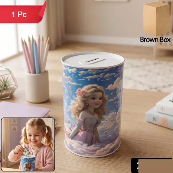 Cartoon Princess Metal Coin Saving Box – Cute Kids Money Bank