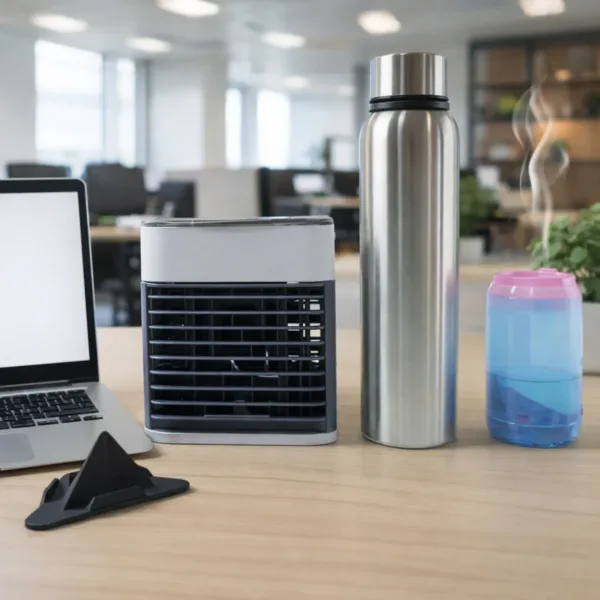 Office Essentials Combo Set with Mini Air Cooler & Water Bottles
