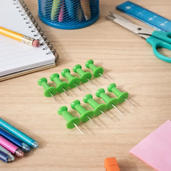 Green Plastic Push Pins Thumb Tacks for Notice Boards – 10 Pc