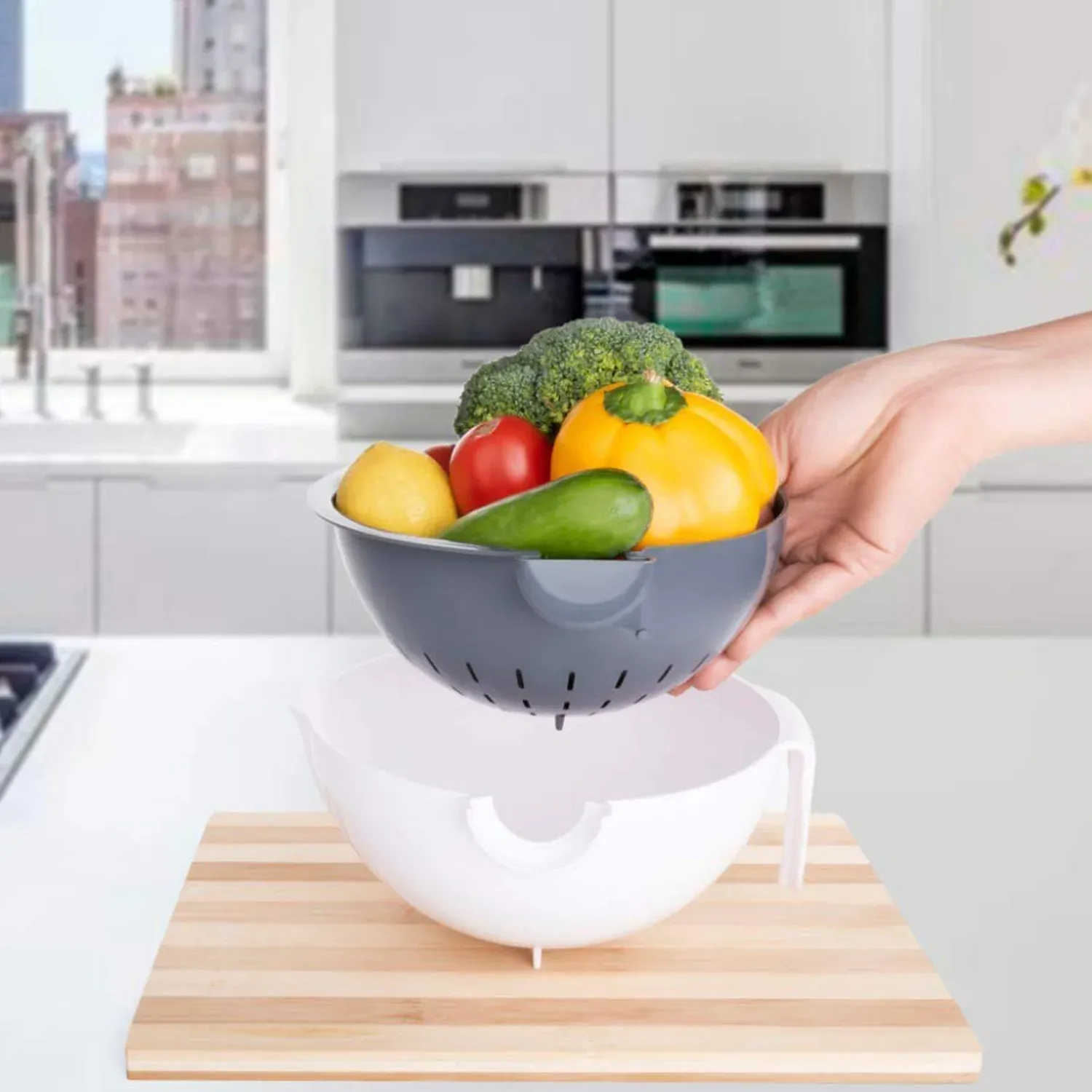 2-in-1 Vegetable Washing Bowl with Strainer - Multipurpose Kitchen Colander - Detailed Feature View 6