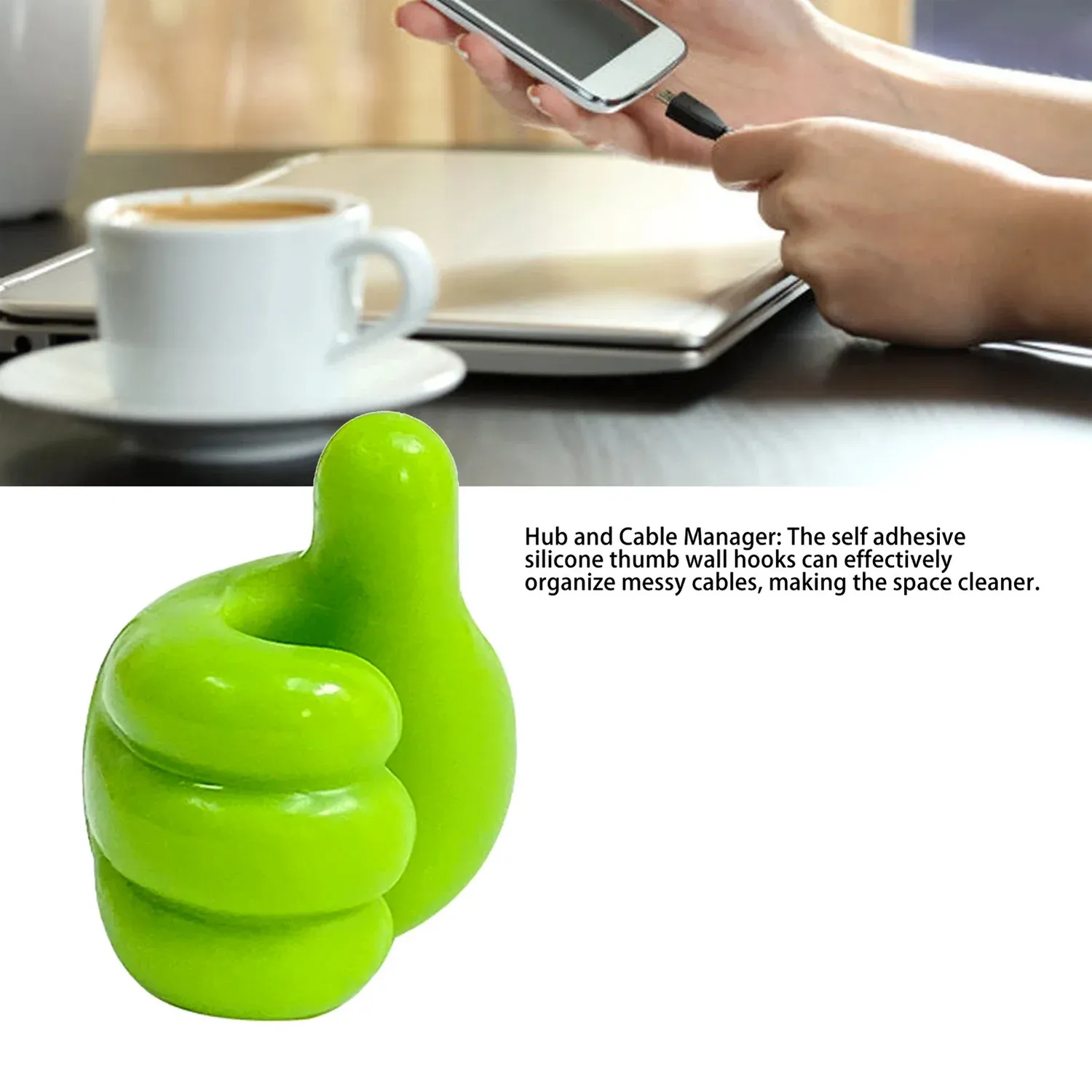 Green Hand-Shaped Wall Clip Holder for Keys & Cables - Detailed Feature View 3
