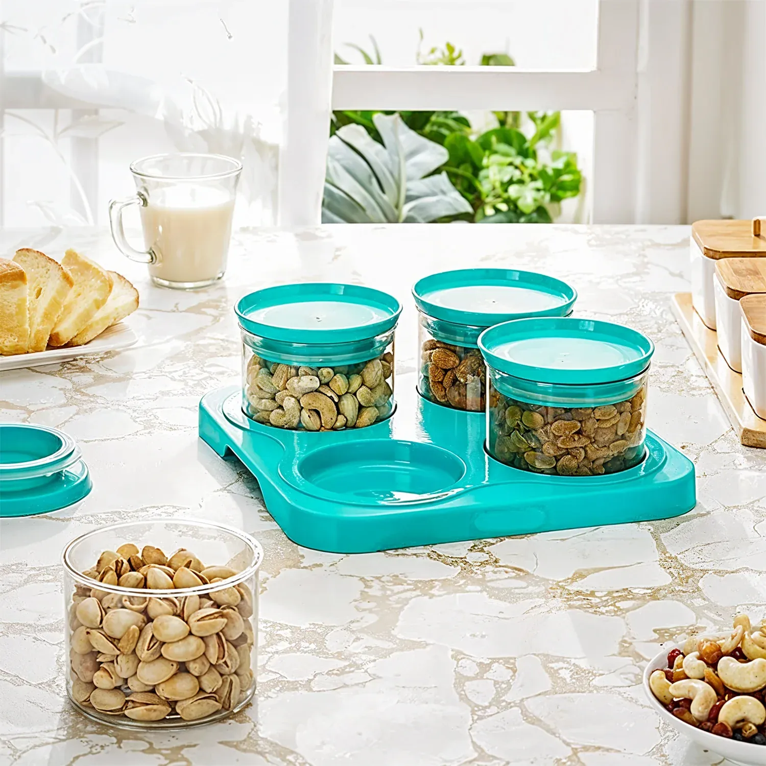 Mukhwas Dani Set – Airtight 4 Pc Jars with Stylish Tray | Organivo - Detailed Feature View 2