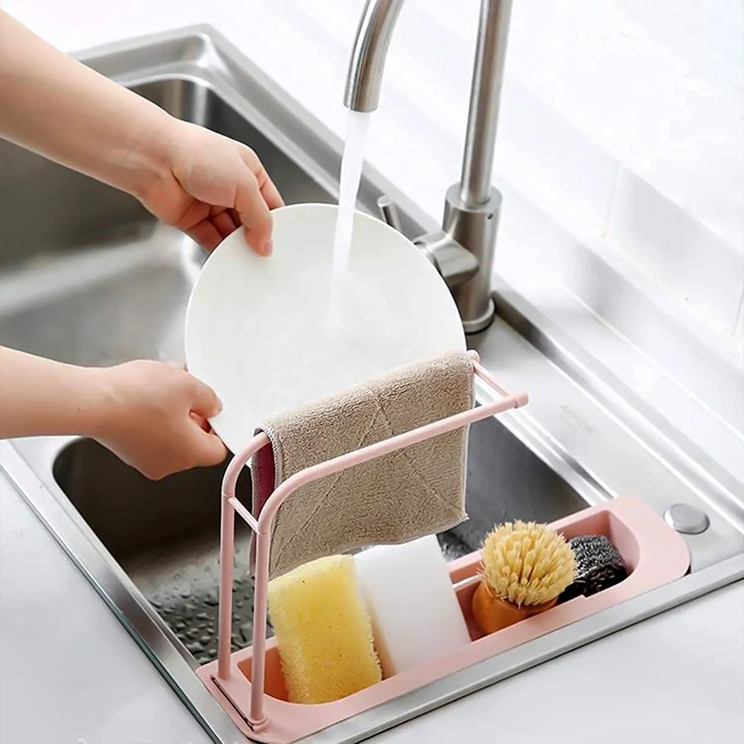 Expandable Sink Caddy – Dual Towel Bars & Drip Tray for Kitchen - Detailed Feature View 6