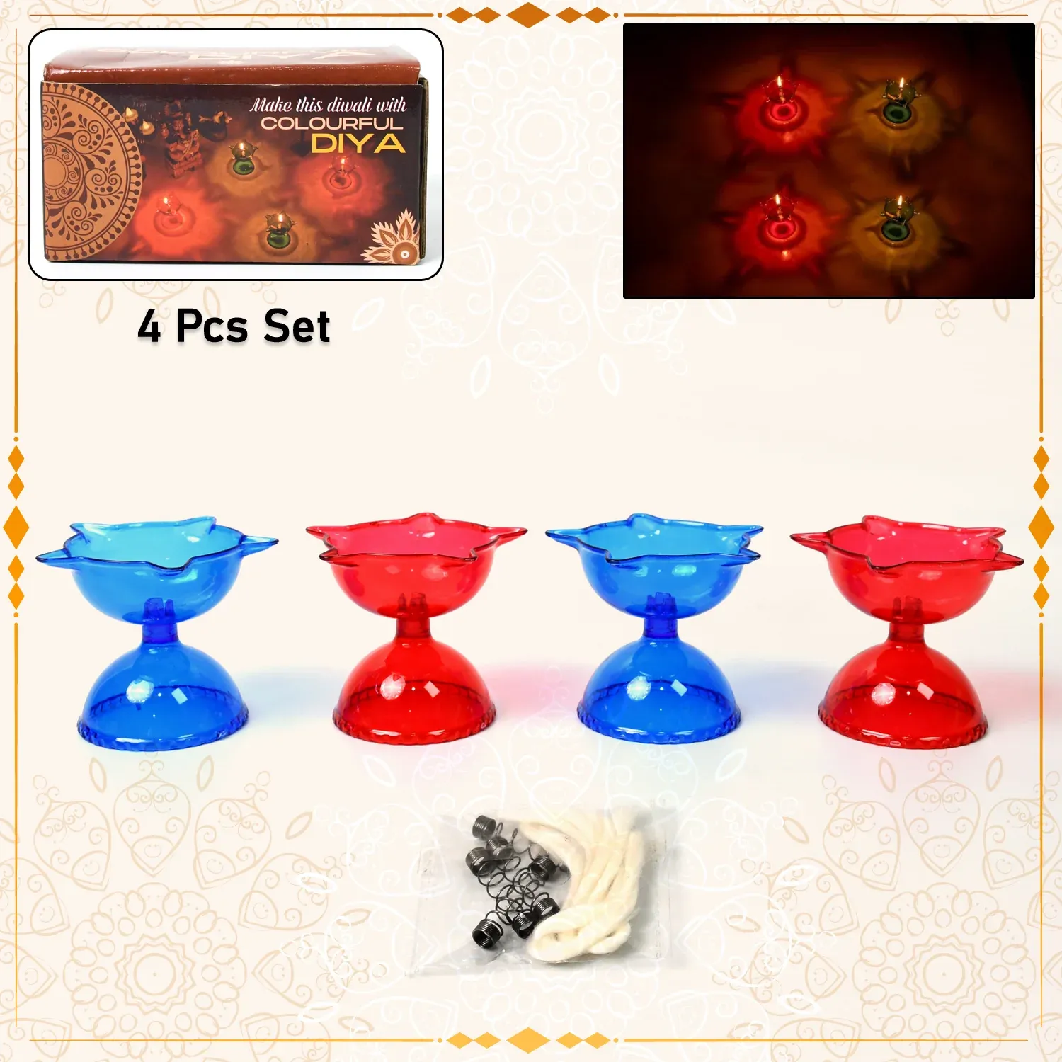 Reflection Diya Set – Multi-Shape Colourful Candle Cups | Indo Glow - Detailed Feature View 2