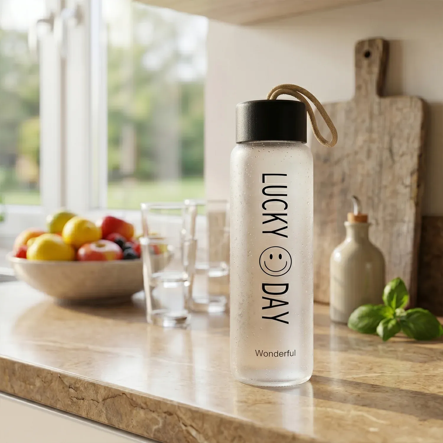 Frosted Glass Water Bottle – Leakproof & Travel-Friendly Design - Detailed Feature View 4