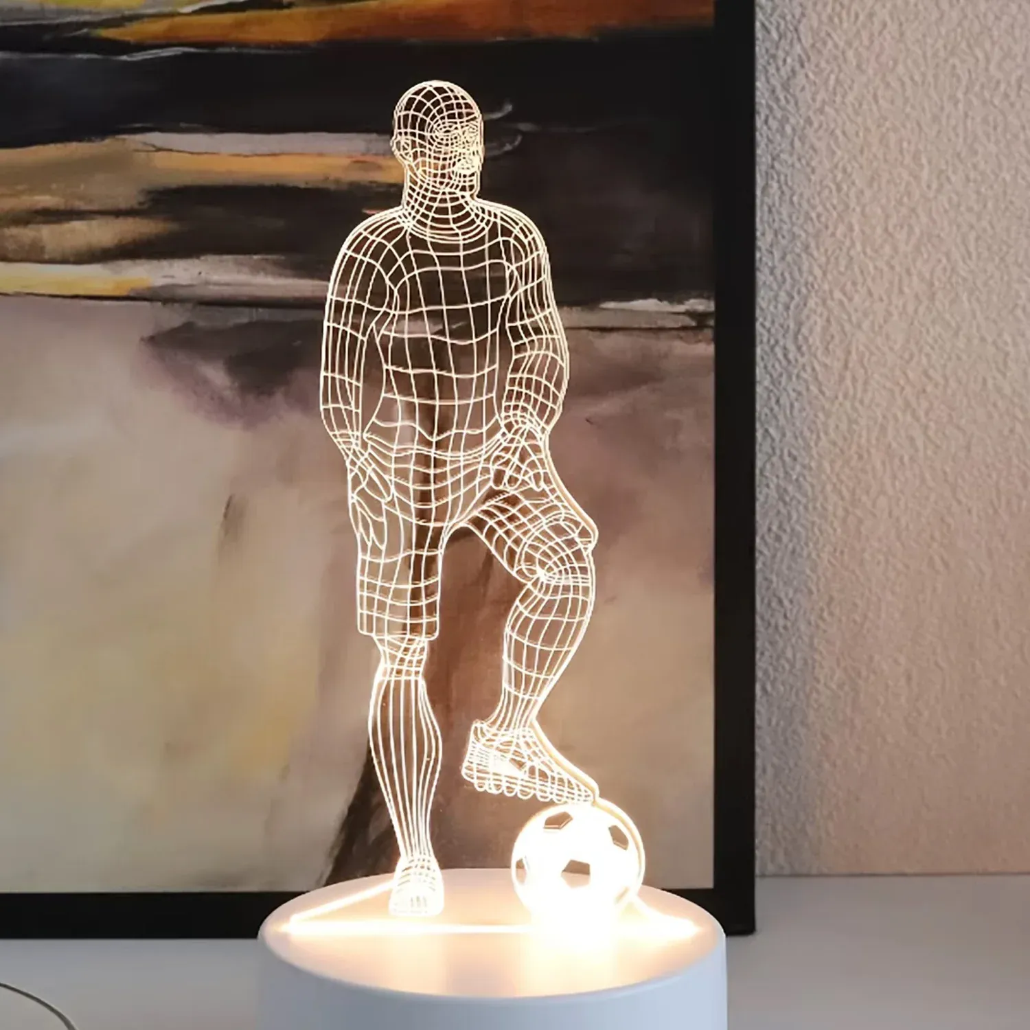 3D Illusion LED Night Lamp with Football Player Design - Detailed Feature View 3