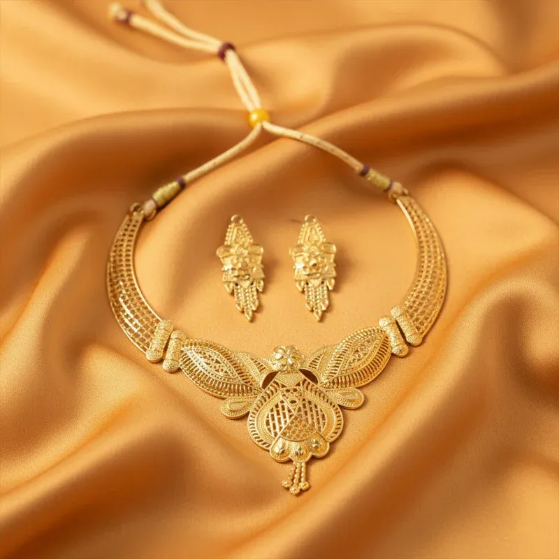 Meshwork Choker Necklace Set – Handcrafted Design for Festive & Bridal Looks - Detailed Feature View 1