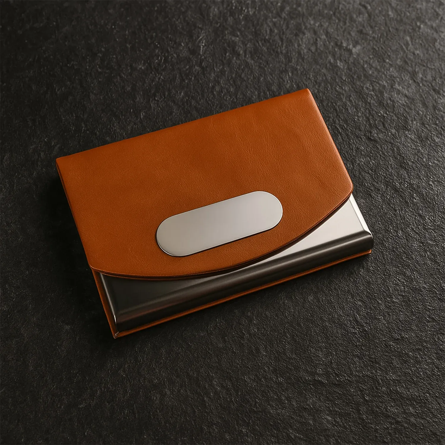Premium Leather & Stainless Steel Business Card Holder - Detailed Feature View 5