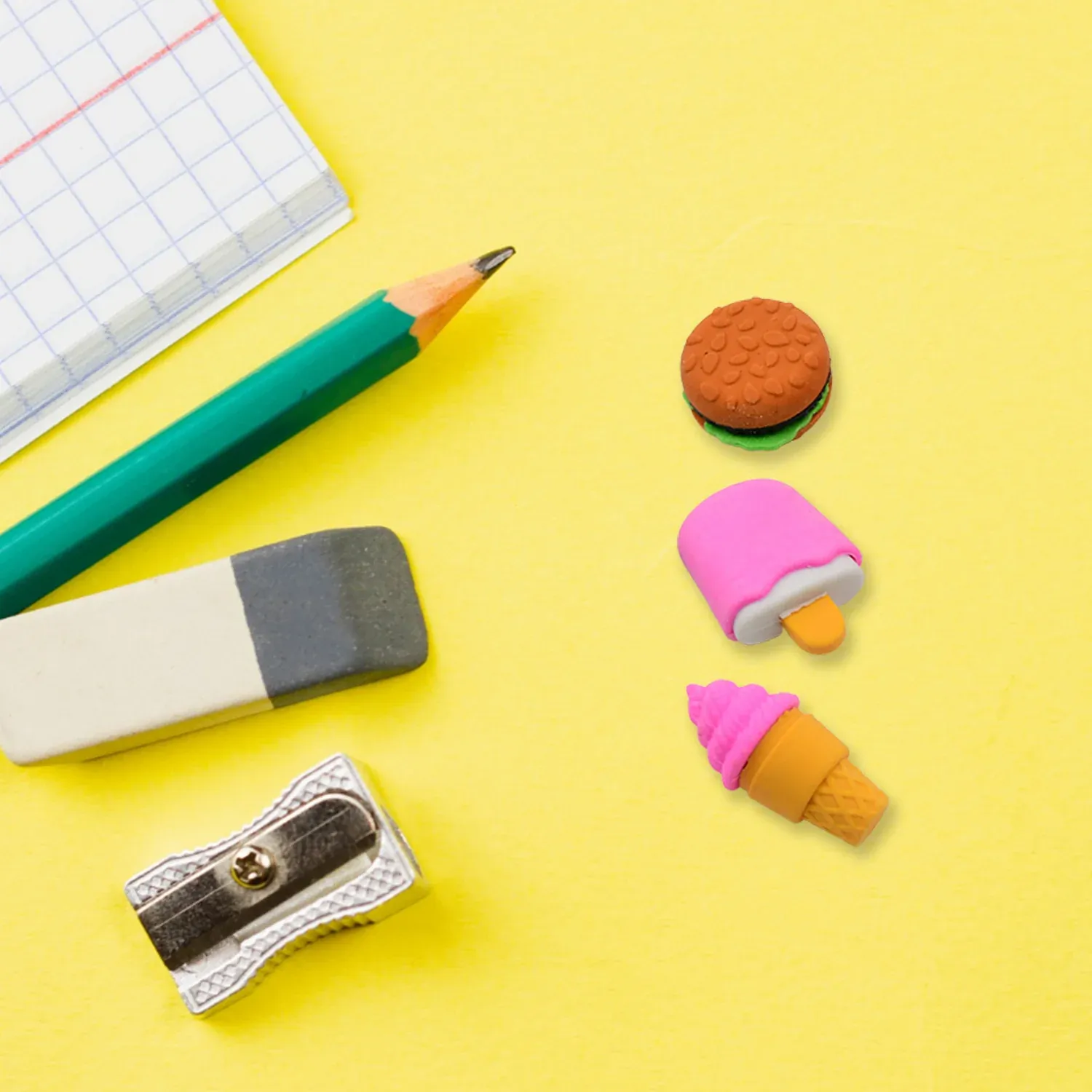 Fancy Erasers – Colourful 3 Pc Set for Kids School Supplies | Writezo - Detailed Feature View 2