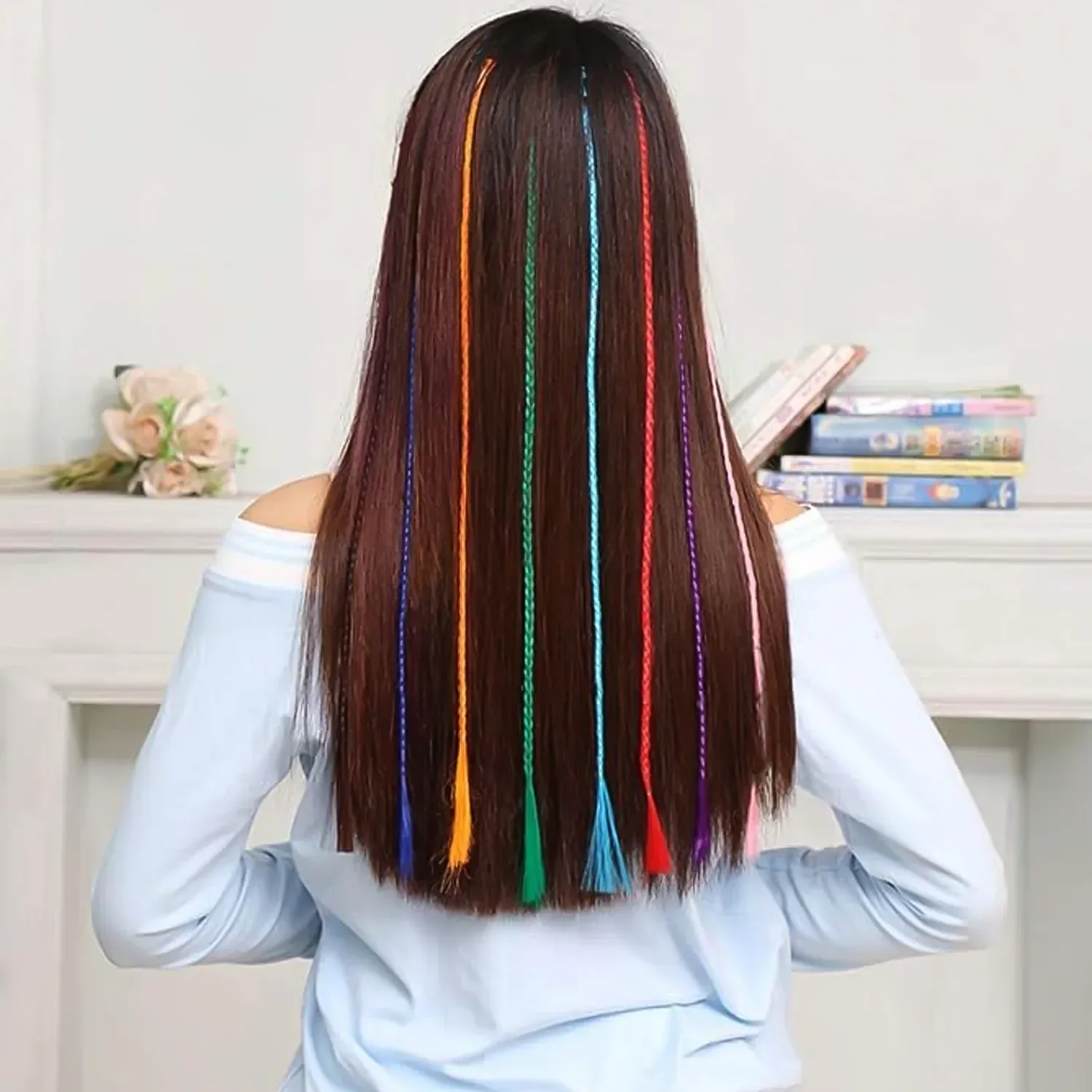 Colourful Braided Clip-In Hair Extensions for Girls & Kids, 6 Pc Set - Detailed Feature View 2