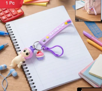 Cute Doll & Cupcake Keychain with Rainbow Strap – 1 Pc
