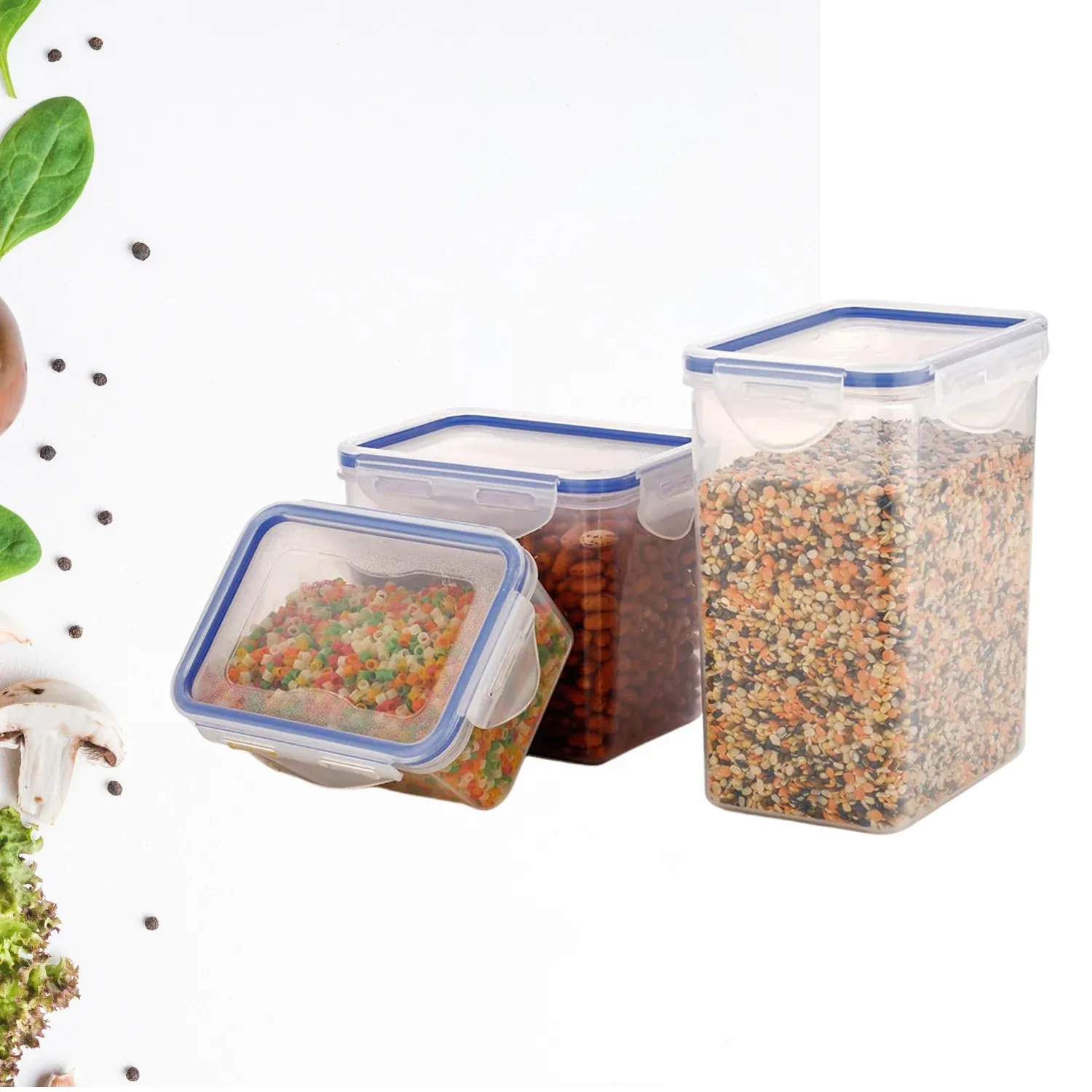Set of 3 Airtight Rectangular Food Storage Containers with Lids - Detailed Feature View 2