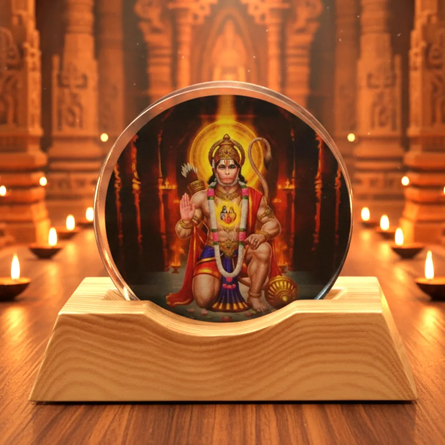 Premium 3D Hanuman Ji Acrylic LED Night Lamp with Wooden Base - Buy Online at Alikart