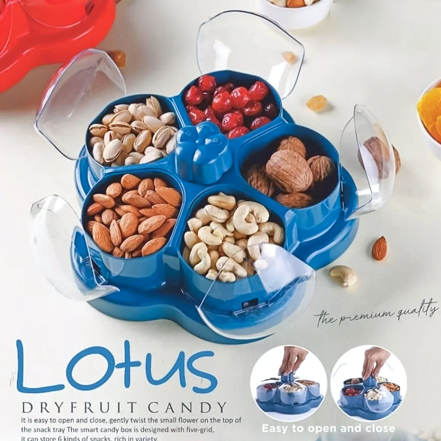 Lotus Shape Rotating Dry Fruit Snack Organizer – Multi-Compartment - Detailed Feature View 5