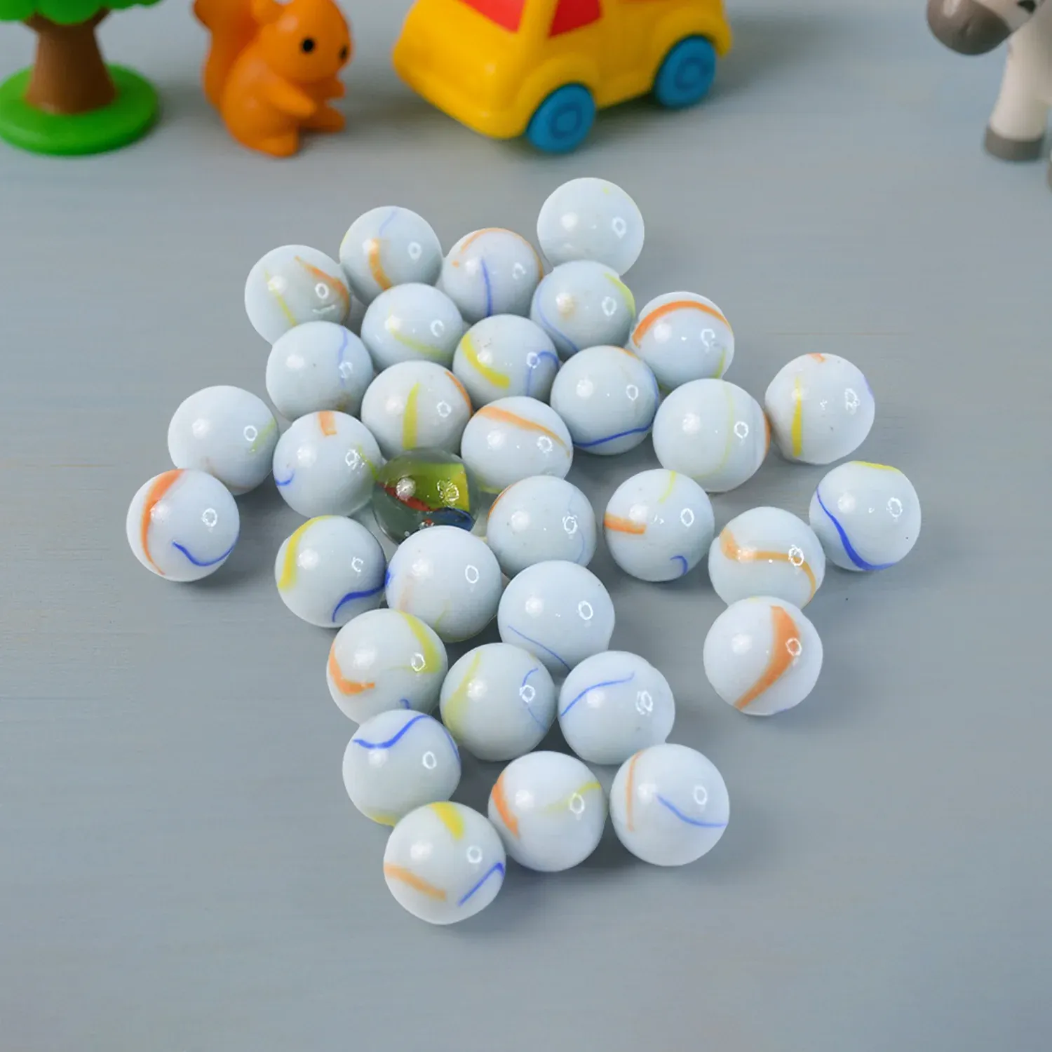 Glass Marbles Pack of 30 – Classic White with Colorful Swirls - Detailed Feature View 5
