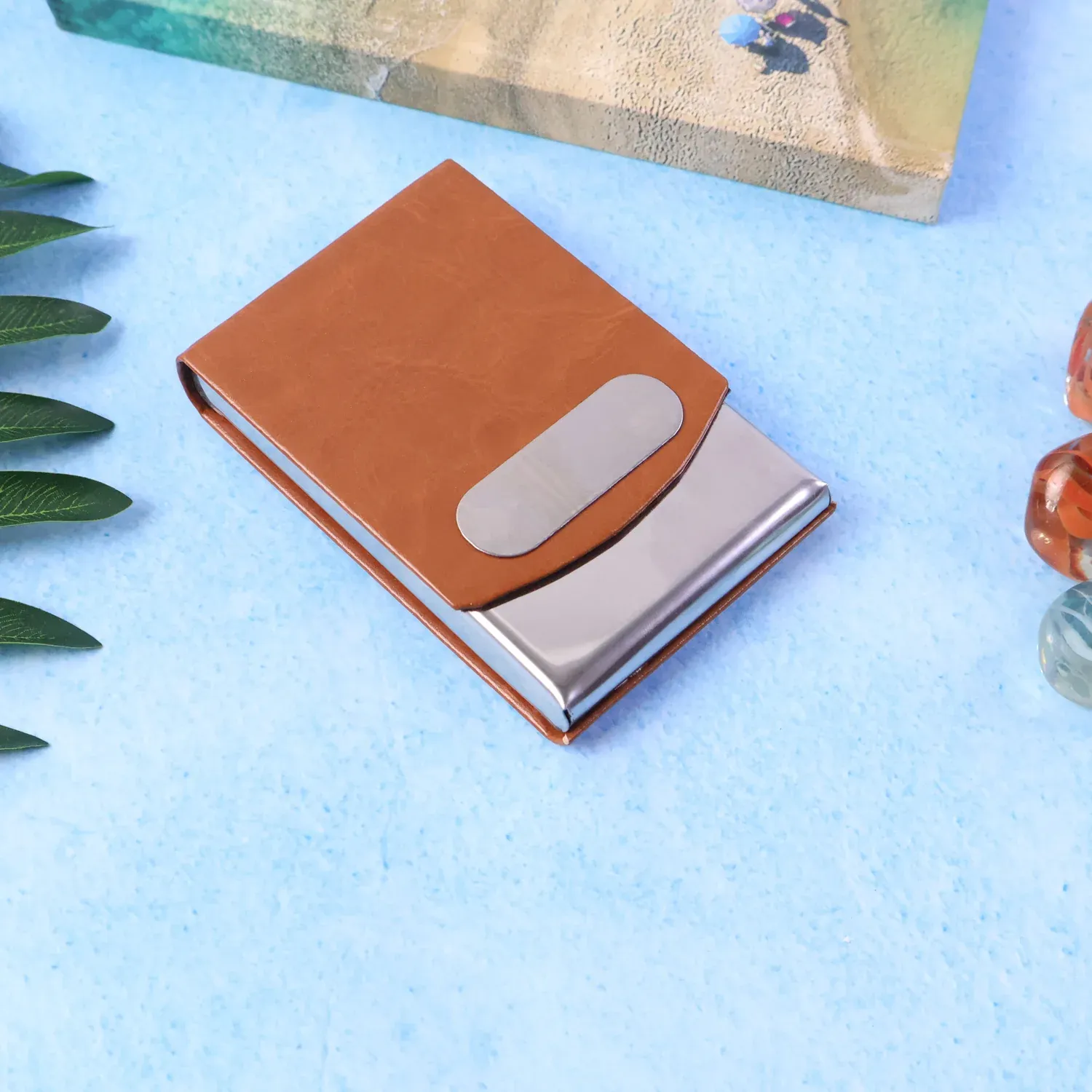 Premium Premium Leather-Finish Business Card Holder with Stainless Steel Case - Buy Online at Alikart