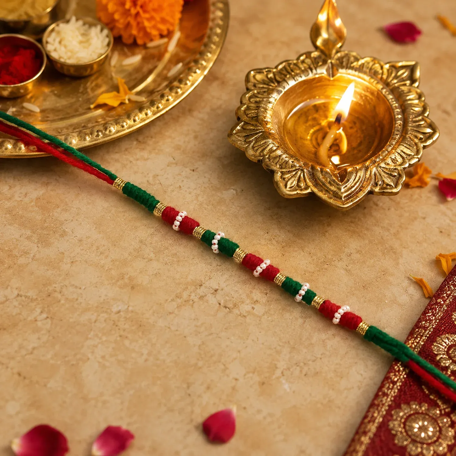 Premium Designer Rakhi – Handmade with Golden Beads & Ethnic Threads - Buy Online at Alikart