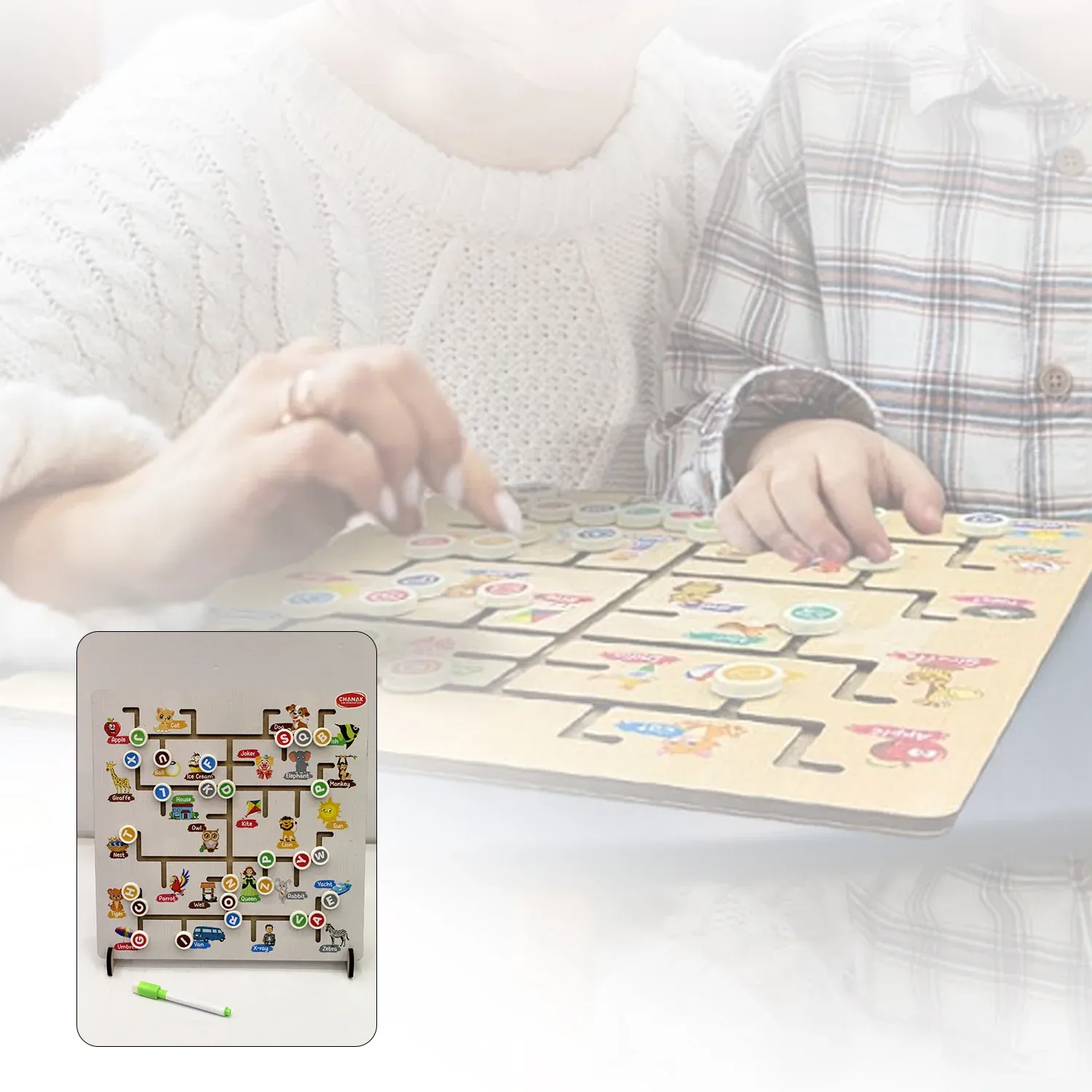 Alphabet Puzzle Board for Kids with Animal Illustrations - Detailed Feature View 2