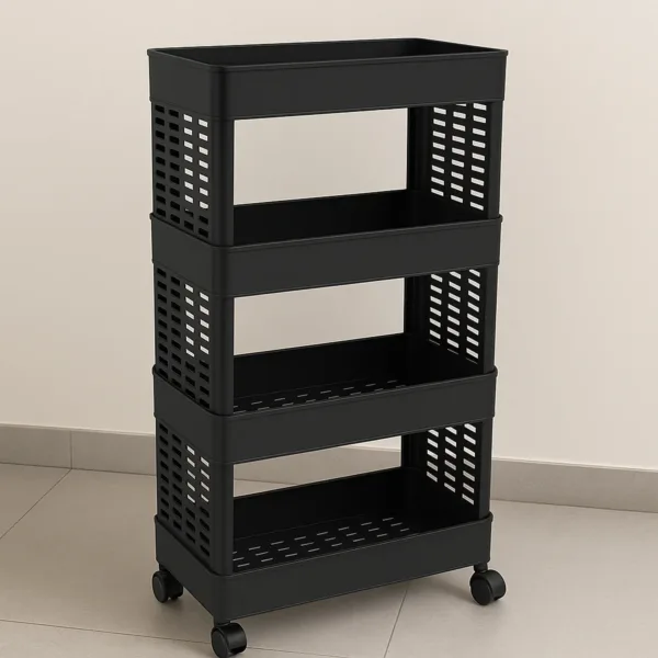 Plastic Storage Rack – 4-Layer Utility Trolley with Wheels | Organivo