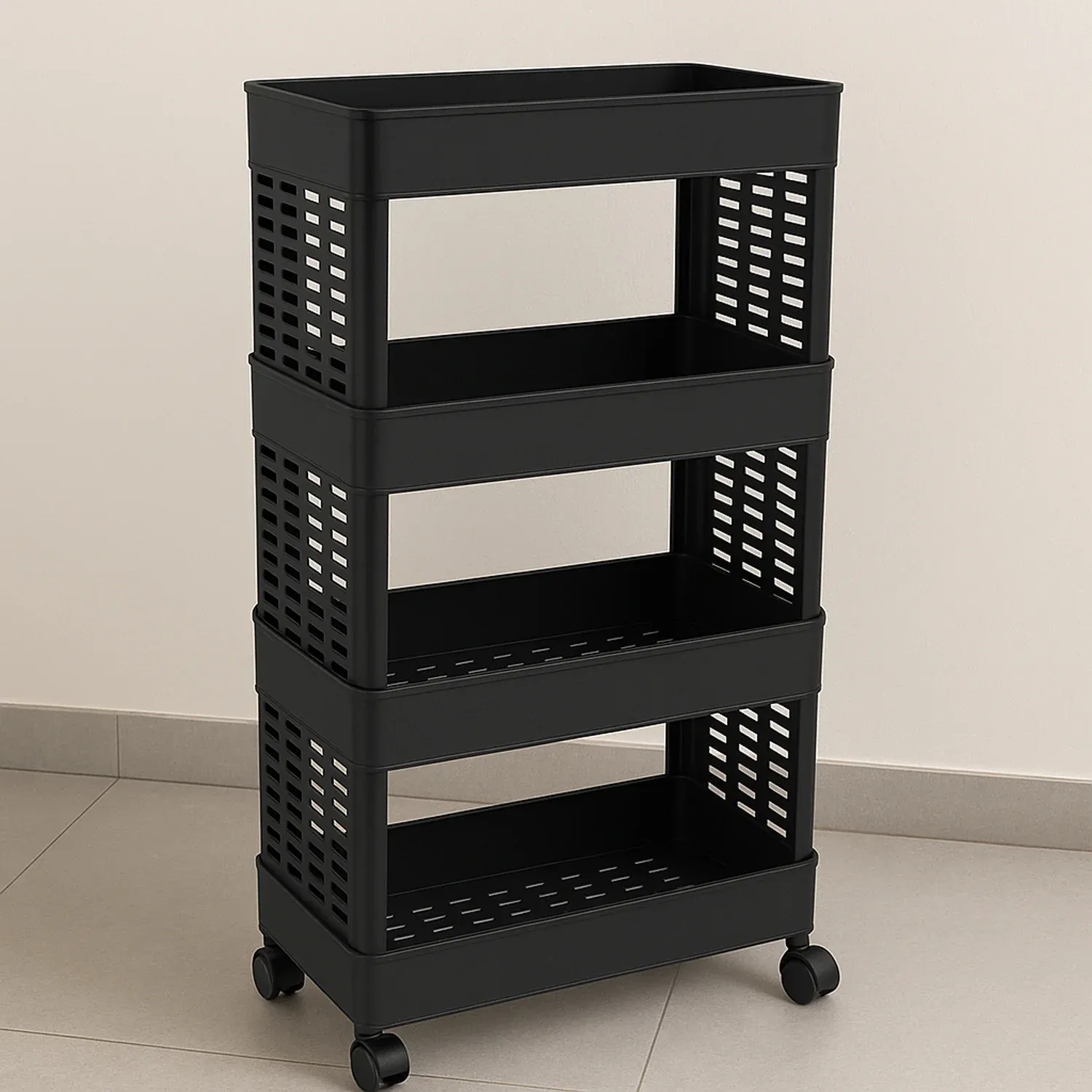 Premium Plastic Storage Rack – 4-Layer Utility Trolley with Wheels | Organivo - Buy Online at Alikart
