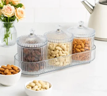 Dry Fruit Storage Jars – 3-Piece Set with Tray for Freshness