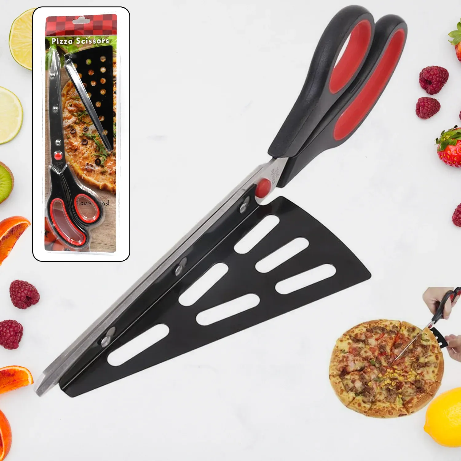 Premium Stainless Steel Pizza Cutter Scissors Plastic Handle with Removable Spatula - Buy Online at Alikart