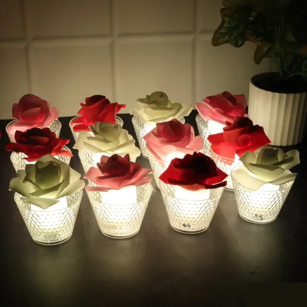 Rose Shaped Flameless LED Candles – Elegant Romantic Decor Set