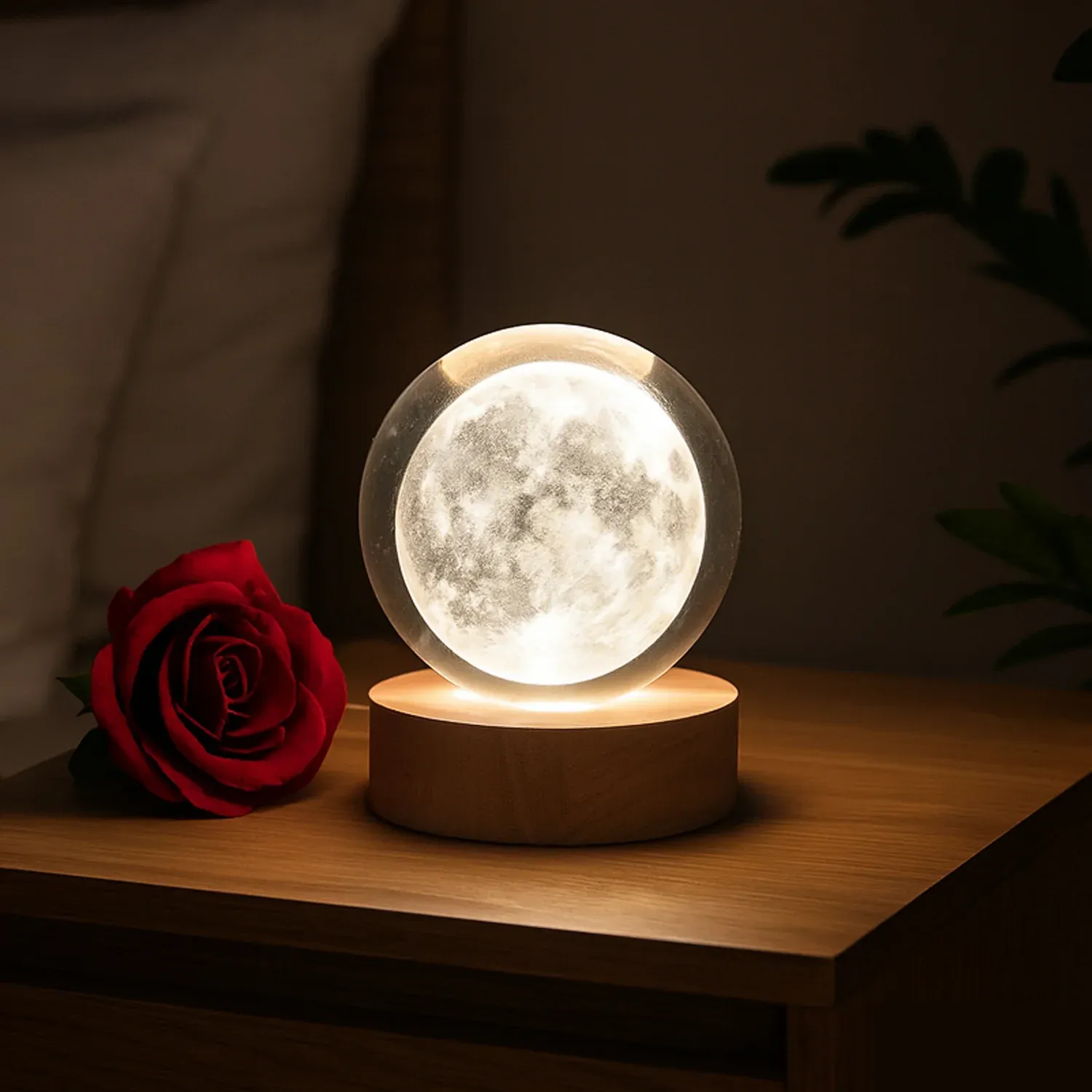 Premium 3D Crystal Ball Lamp with Base – Elegant Bedroom Night Light - Buy Online at Alikart