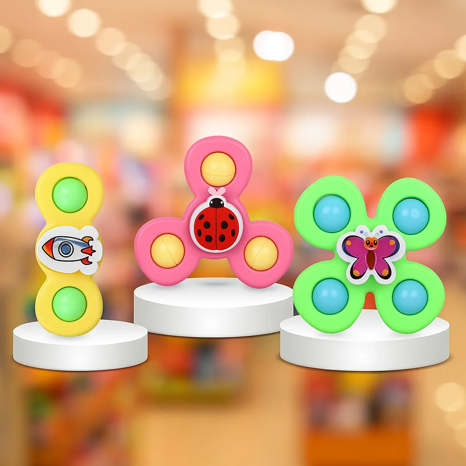 Colour Baby Spinner Toy Set – 3 Pc Sensory Spin Toys with Suction Cup - Detailed Feature View 1