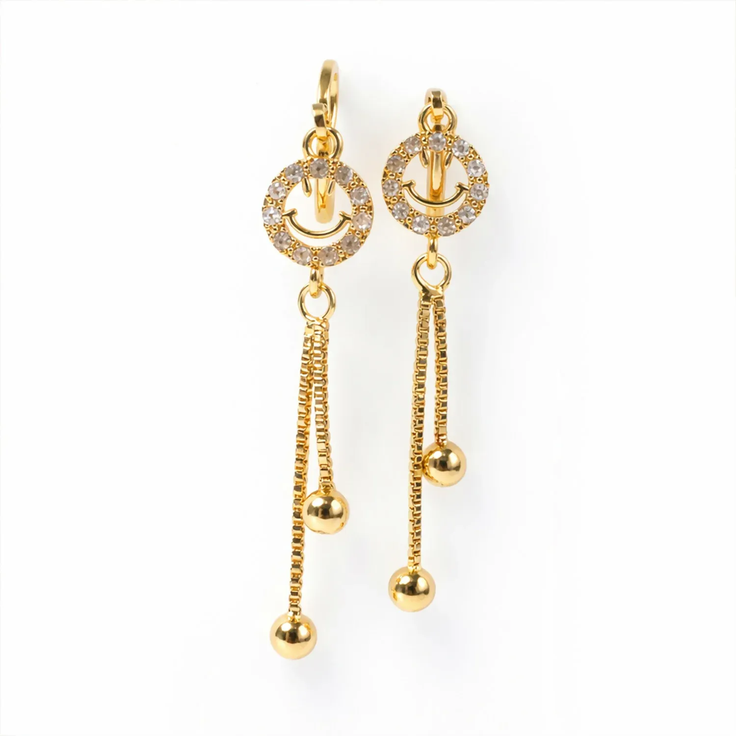 Gold-Tone Smiley Crystal Circle Tassel Drop Earrings for Women - Detailed Feature View 4