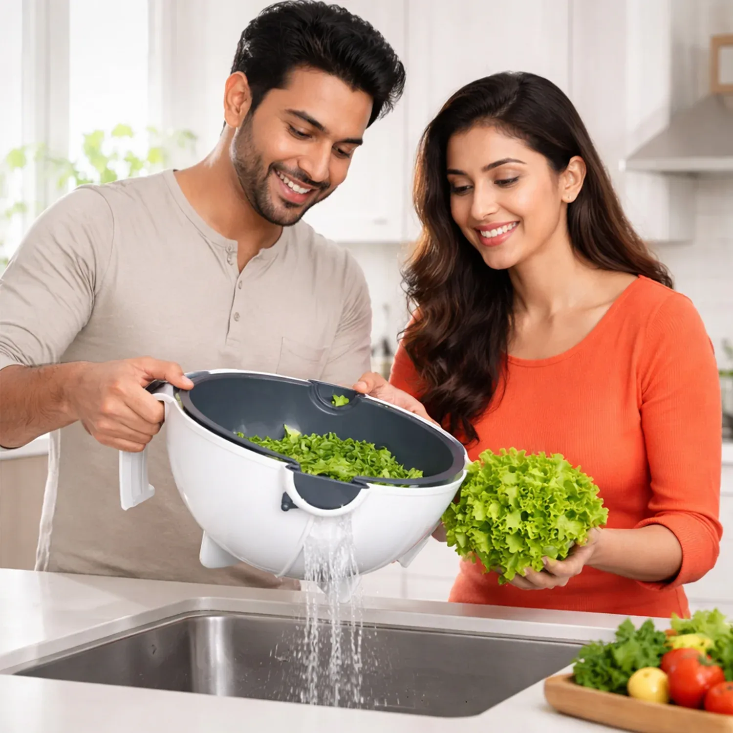 2-in-1 Vegetable Washing Bowl with Strainer - Multipurpose Kitchen Colander - Detailed Feature View 4