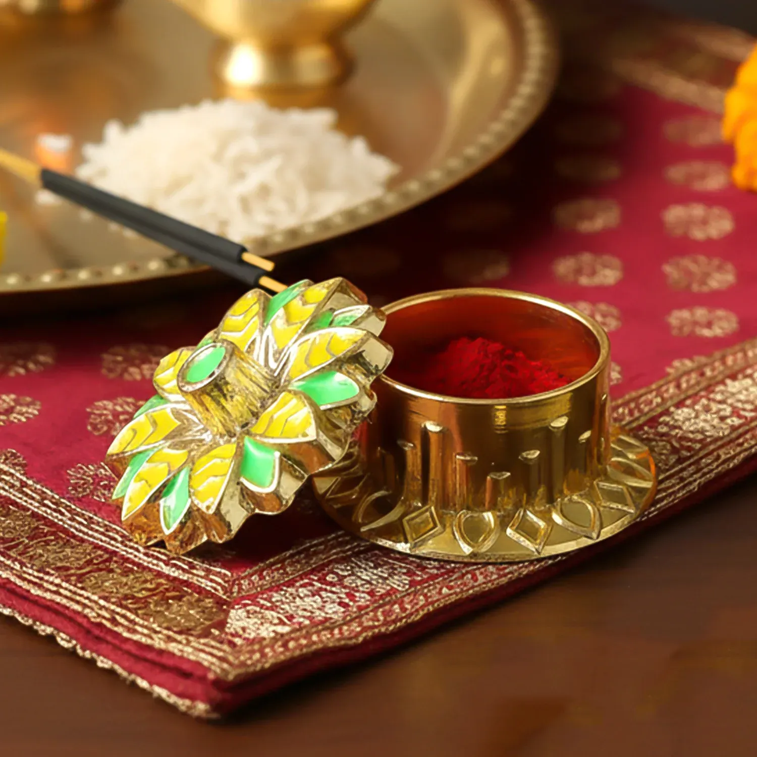 Decorative Kankavati Kumkum Storage Set (10 Pc Set, Mix Design) - Detailed Feature View 2
