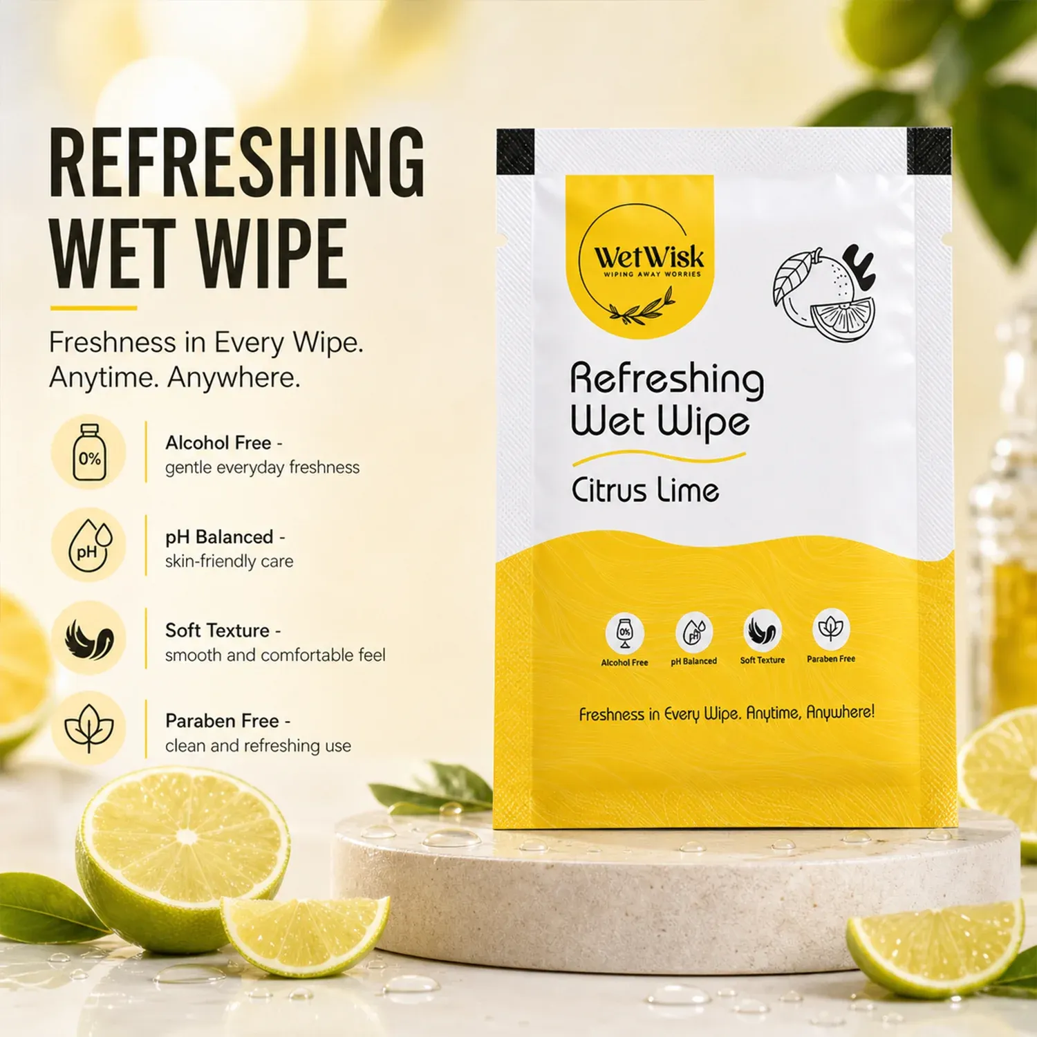 Citrus Lime Refreshing Wet Wipe for Face, Hands & Body (1 Pc) - Detailed Feature View 8