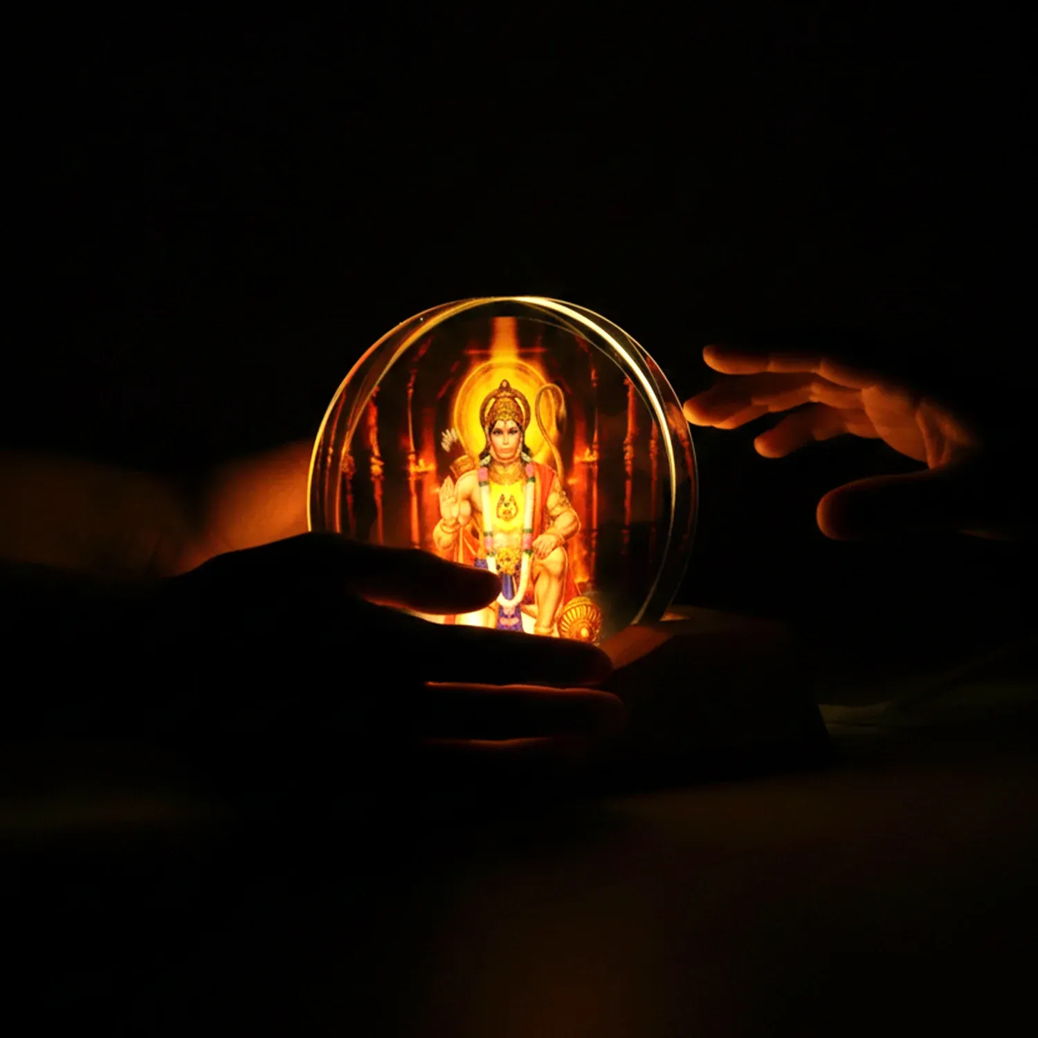 3D Hanuman Ji Acrylic LED Night Lamp with Wooden Base - Detailed Feature View 2