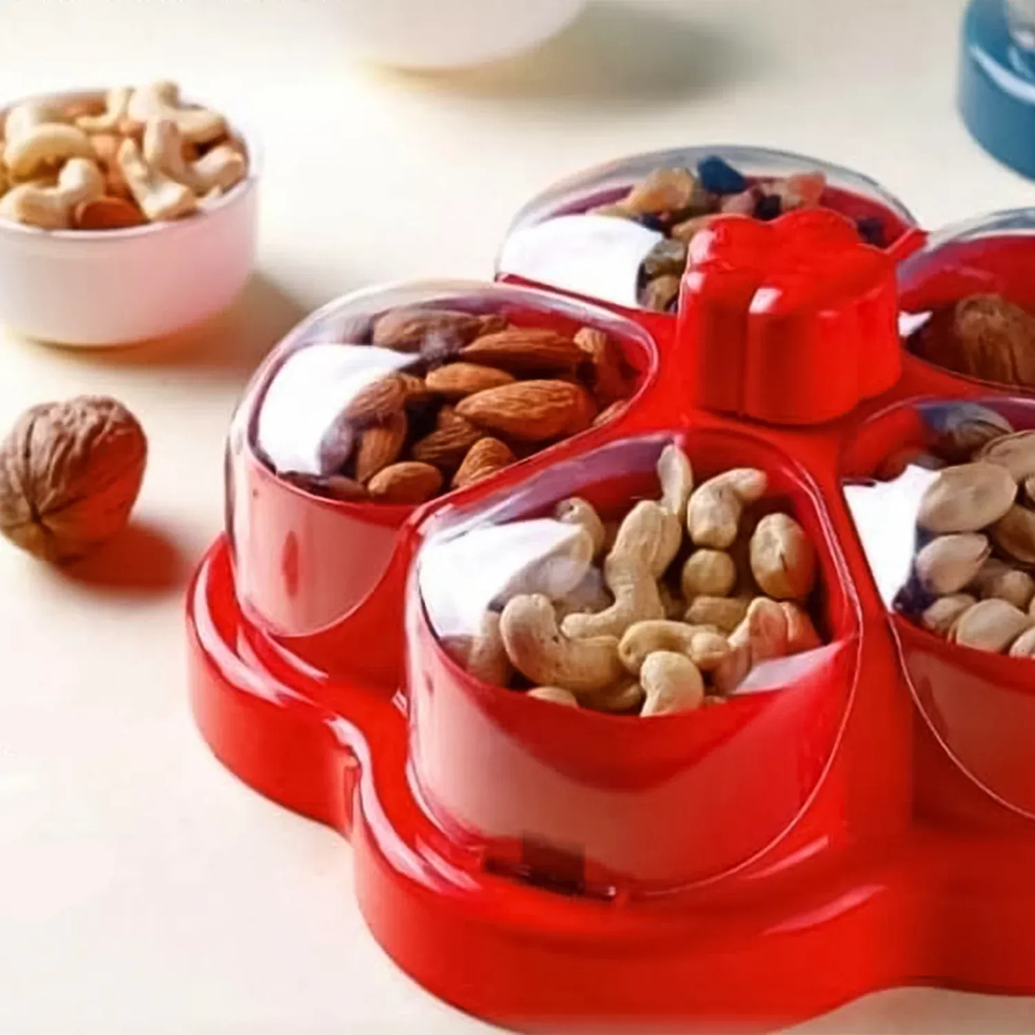 Lotus Shape Rotating Dry Fruit Snack Organizer – Multi-Compartment - Detailed Feature View 3