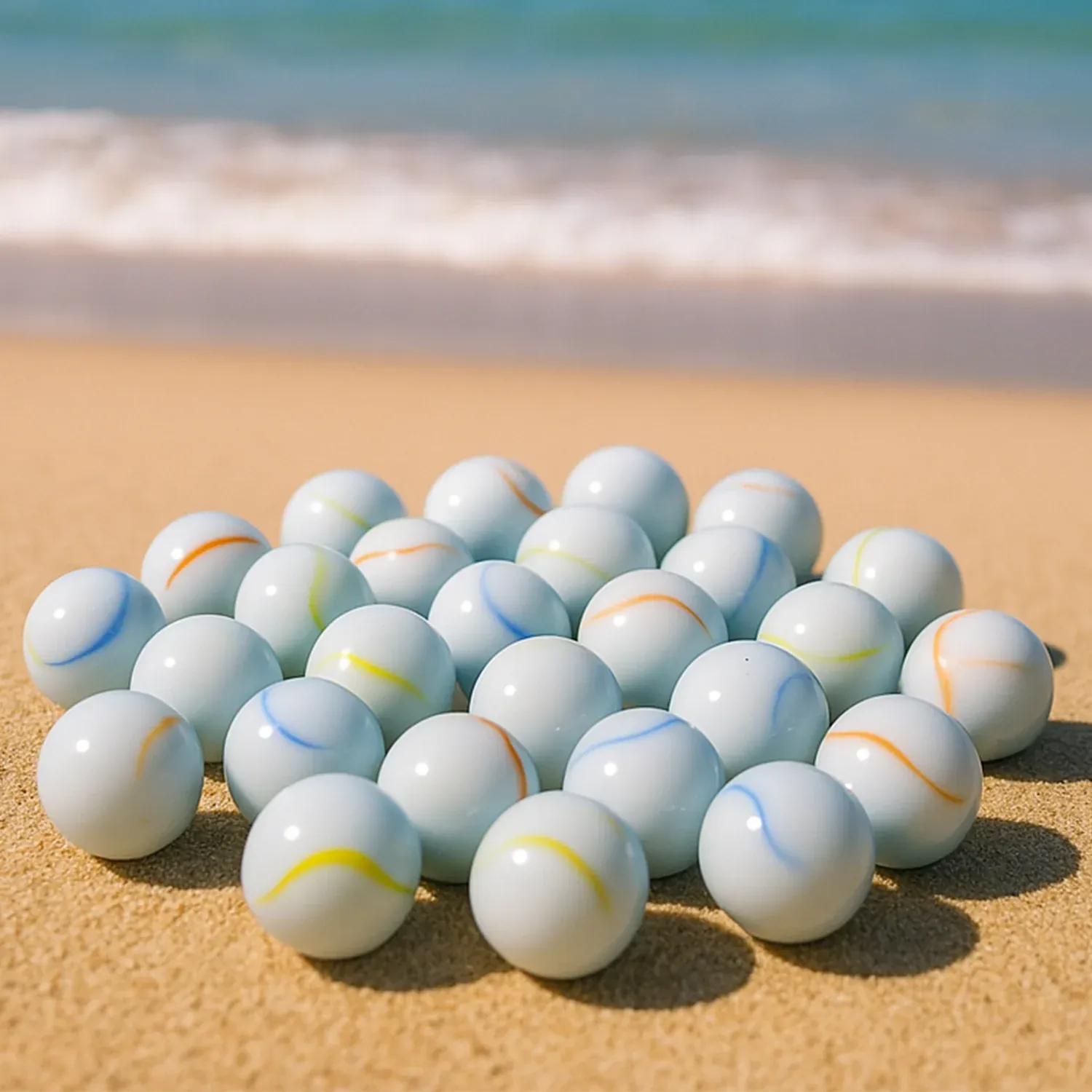 Glass Marbles Pack of 30 – Classic White with Colorful Swirls - Detailed Feature View 6