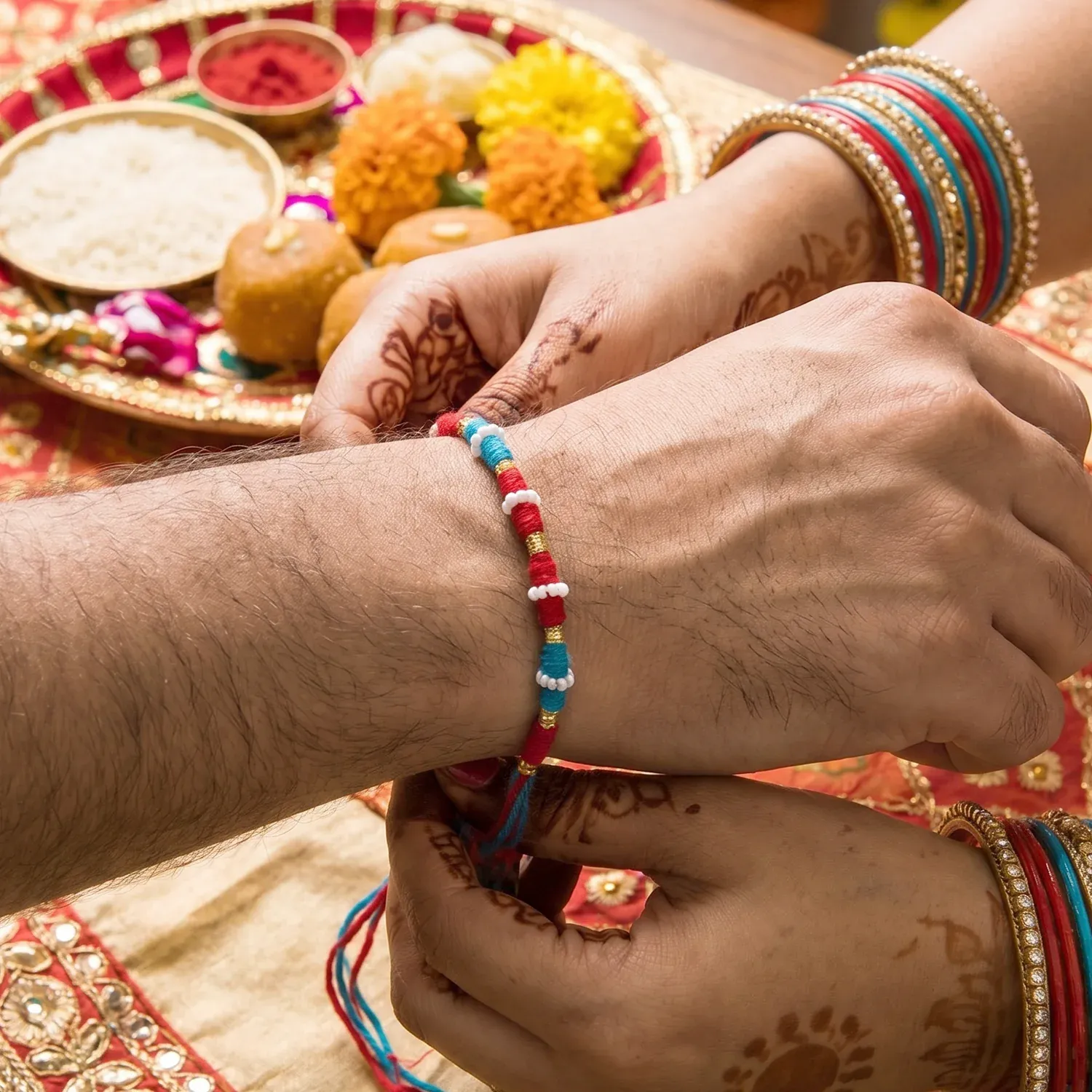 Handmade Pearl Beaded Rakhi – Elegant Traditional Gifting - Detailed Feature View 4