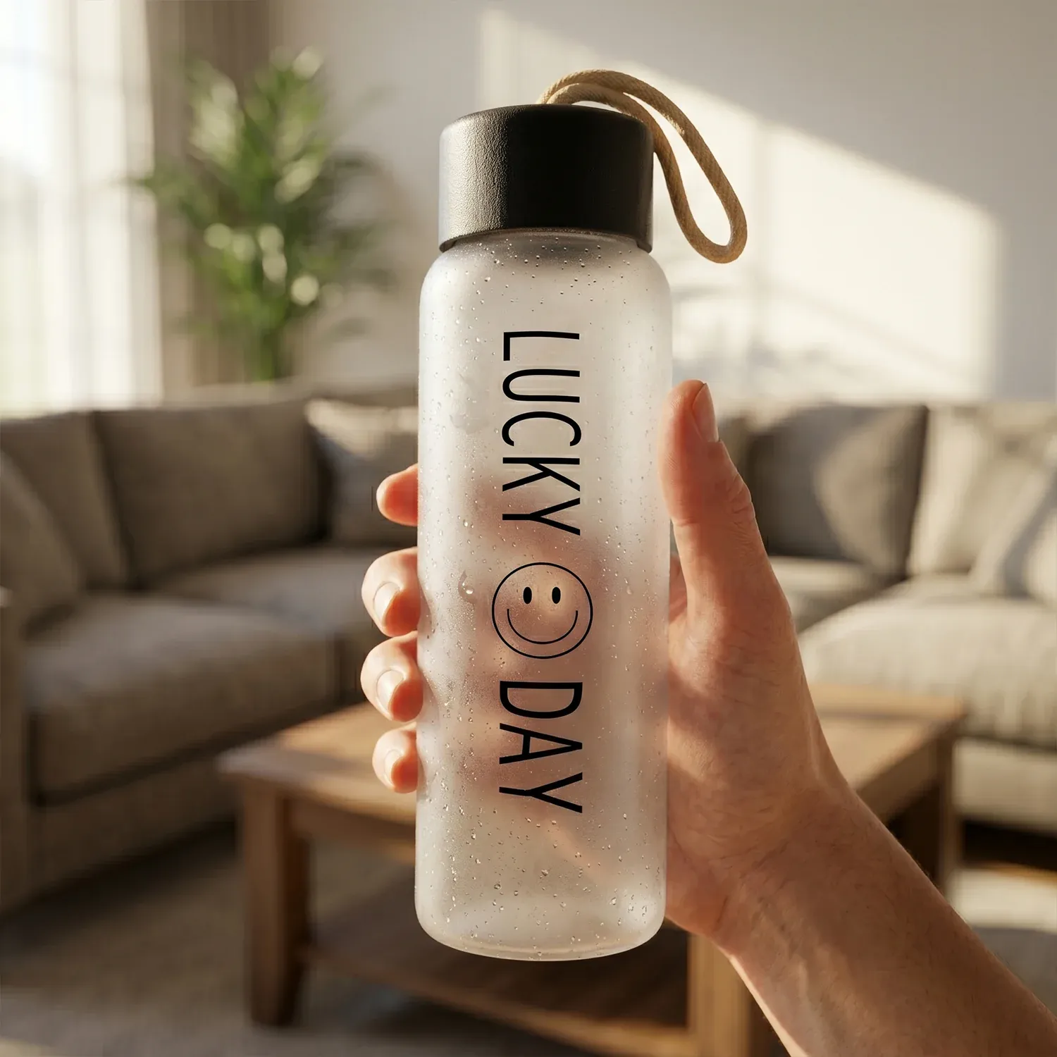 Frosted Glass Water Bottle – Leakproof & Travel-Friendly Design - Detailed Feature View 2