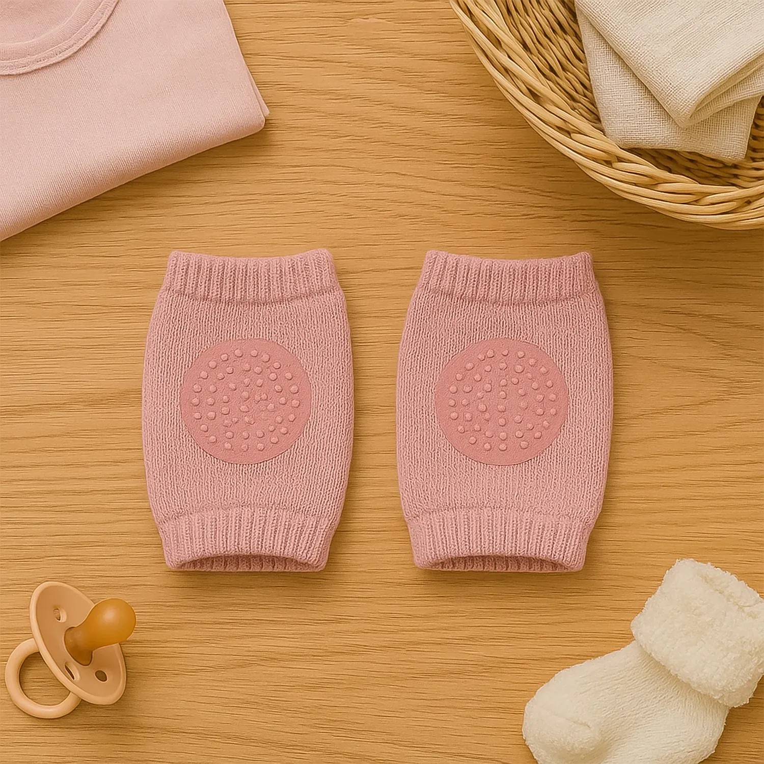 Toddler Knee Protectors – Pink Wool Knit Leg Warmers - Detailed Feature View 2