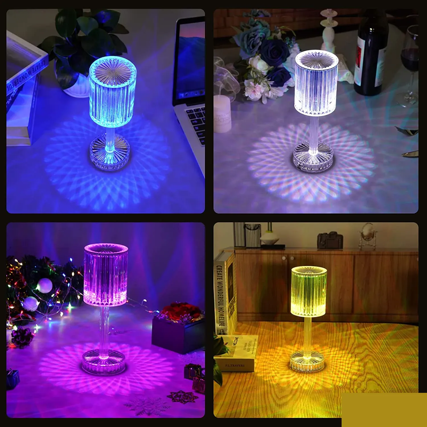 Crystal Table Lamp , Touch Control Atmosphere Nightstand Lamp With USB Charging Line - Detailed Feature View 7