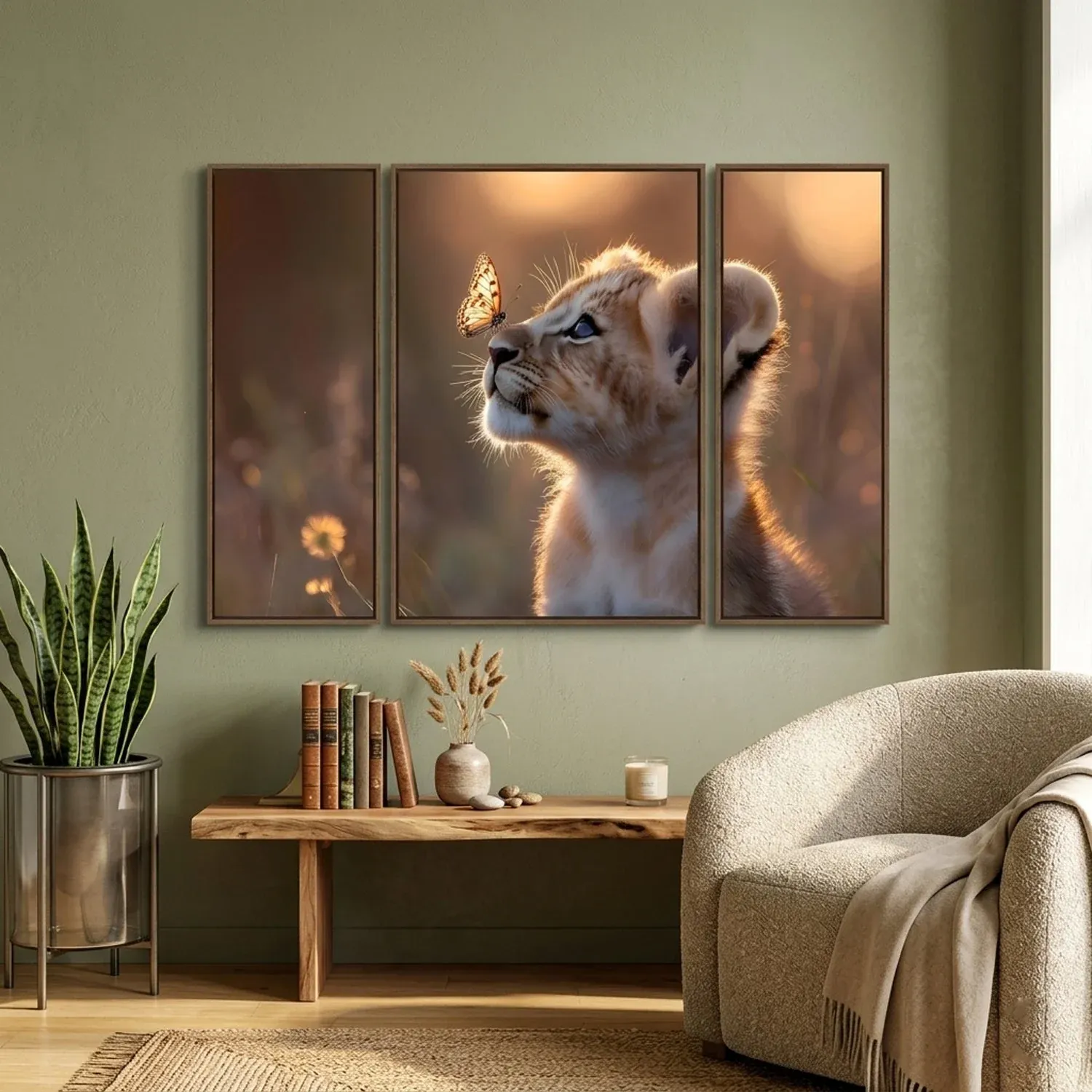 Premium Lion Cub Wall Art – Vibrant 3-Panel MDF Wall Decor - Buy Online at Alikart