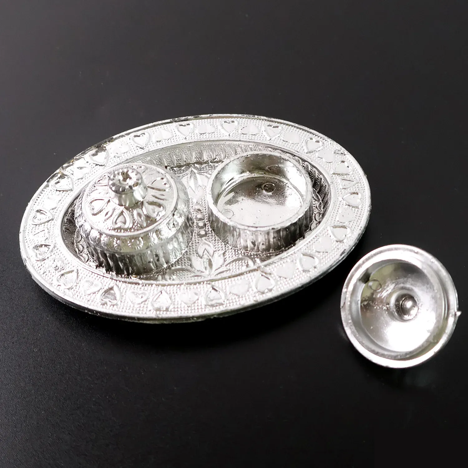 Oval Shape Special Puja Thali with Kumkum Holders - 1 Pc Mix Design - Detailed Feature View 5