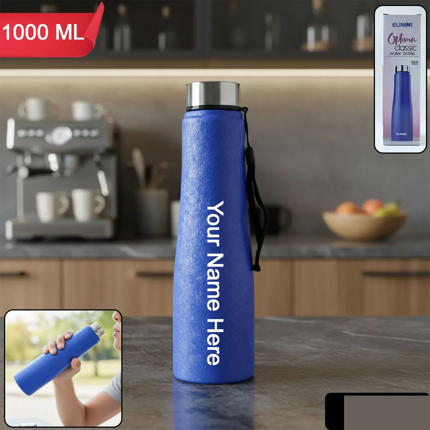 Stainless Steel Water Bottle – Leakproof with Carry Strap 1000 ML - Detailed Feature View 1