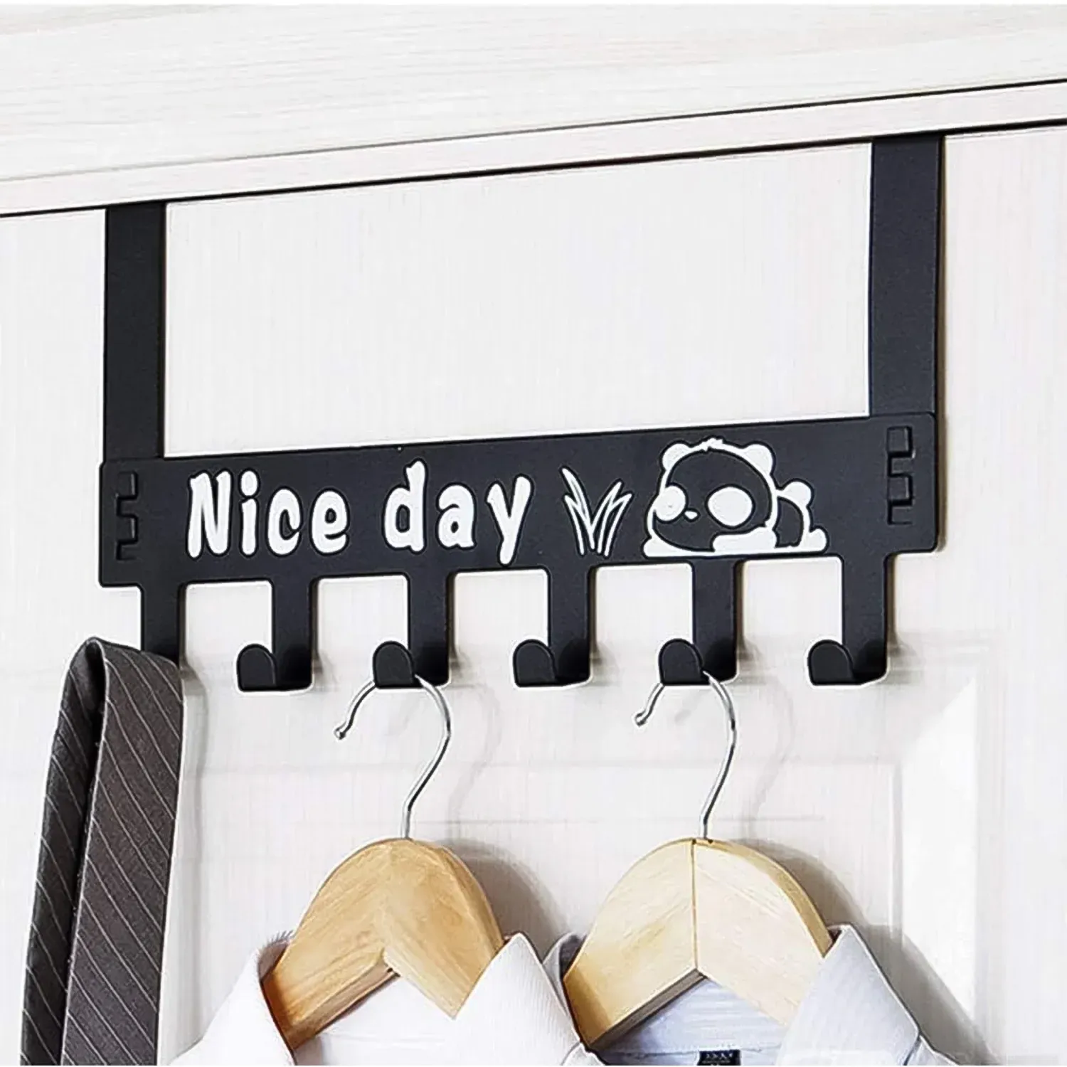 Carbon Steel Over Door Hook Rack – Heavy-Duty 6 Hooks, Black - Detailed Feature View 4