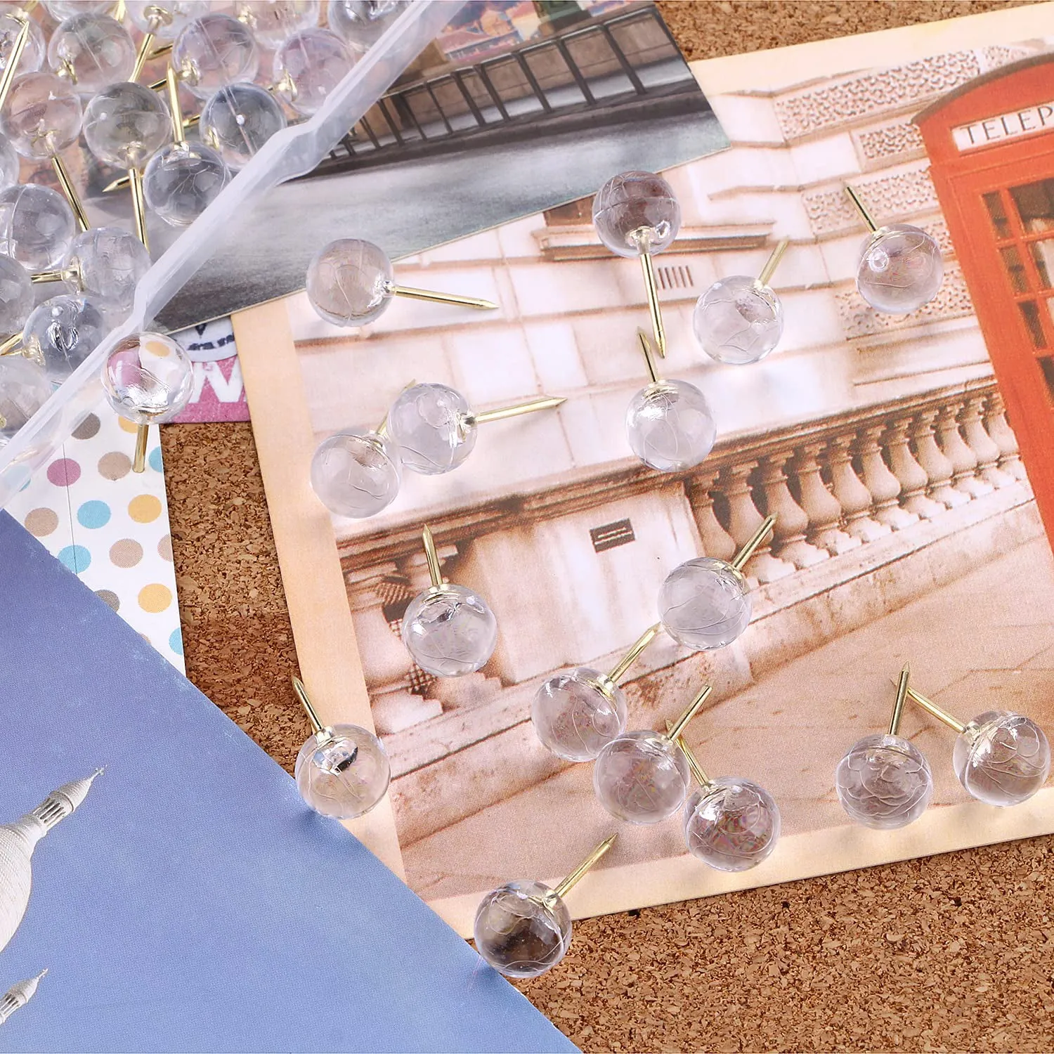 Transparent Crystal Head Push Pins Set for Notice Board (30 pc) - Detailed Feature View 3
