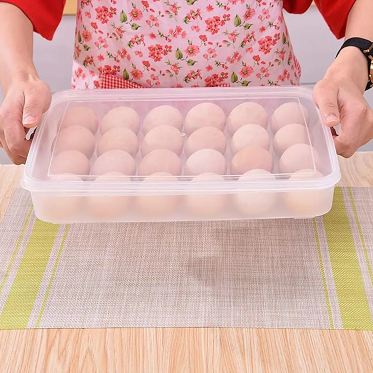 Plastic Egg Storage Container – Clear 24-Grid Fridge Organizer - Detailed Feature View 1