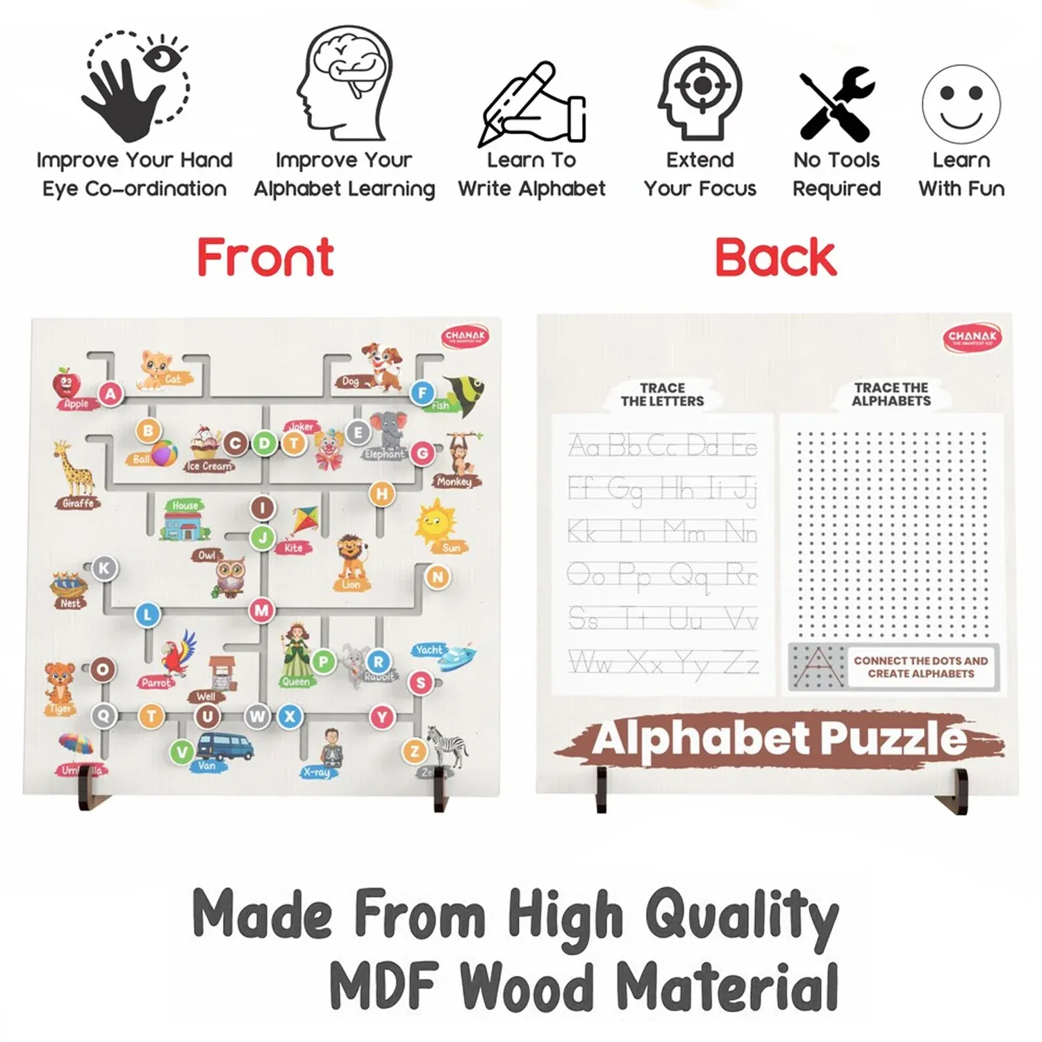 Alphabet Puzzle Board for Kids with Animal Illustrations - Detailed Feature View 3