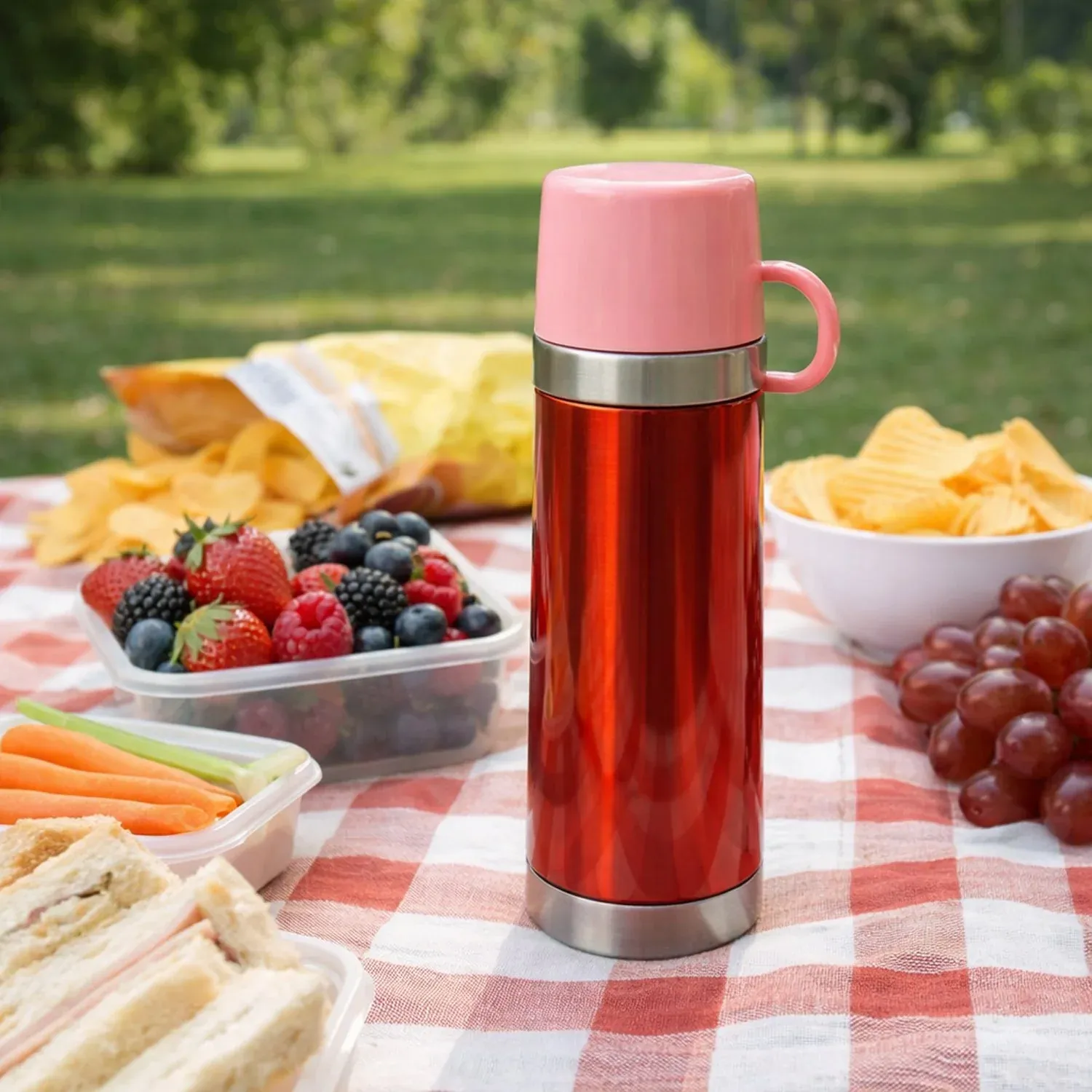 Insulated Travel Mug – Handle Lid & Stainless Steel Base 500ml - Detailed Feature View 3