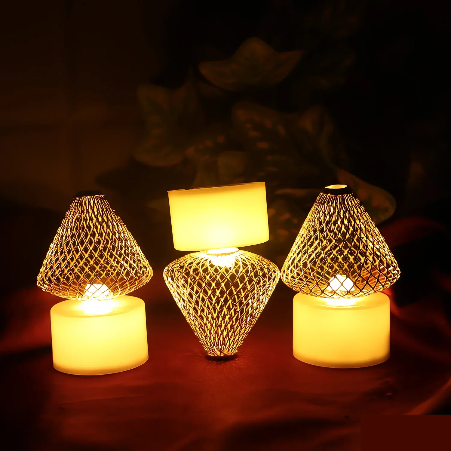 LED Flameless Candle Lights – Set of 12 with Golden Net Cover - Detailed Feature View 5
