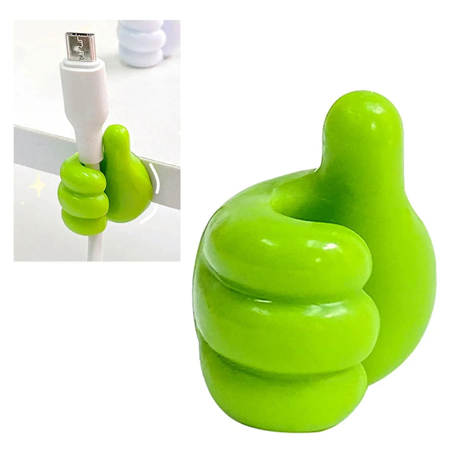 Green Hand-Shaped Wall Clip Holder for Keys & Cables - Detailed Feature View 5
